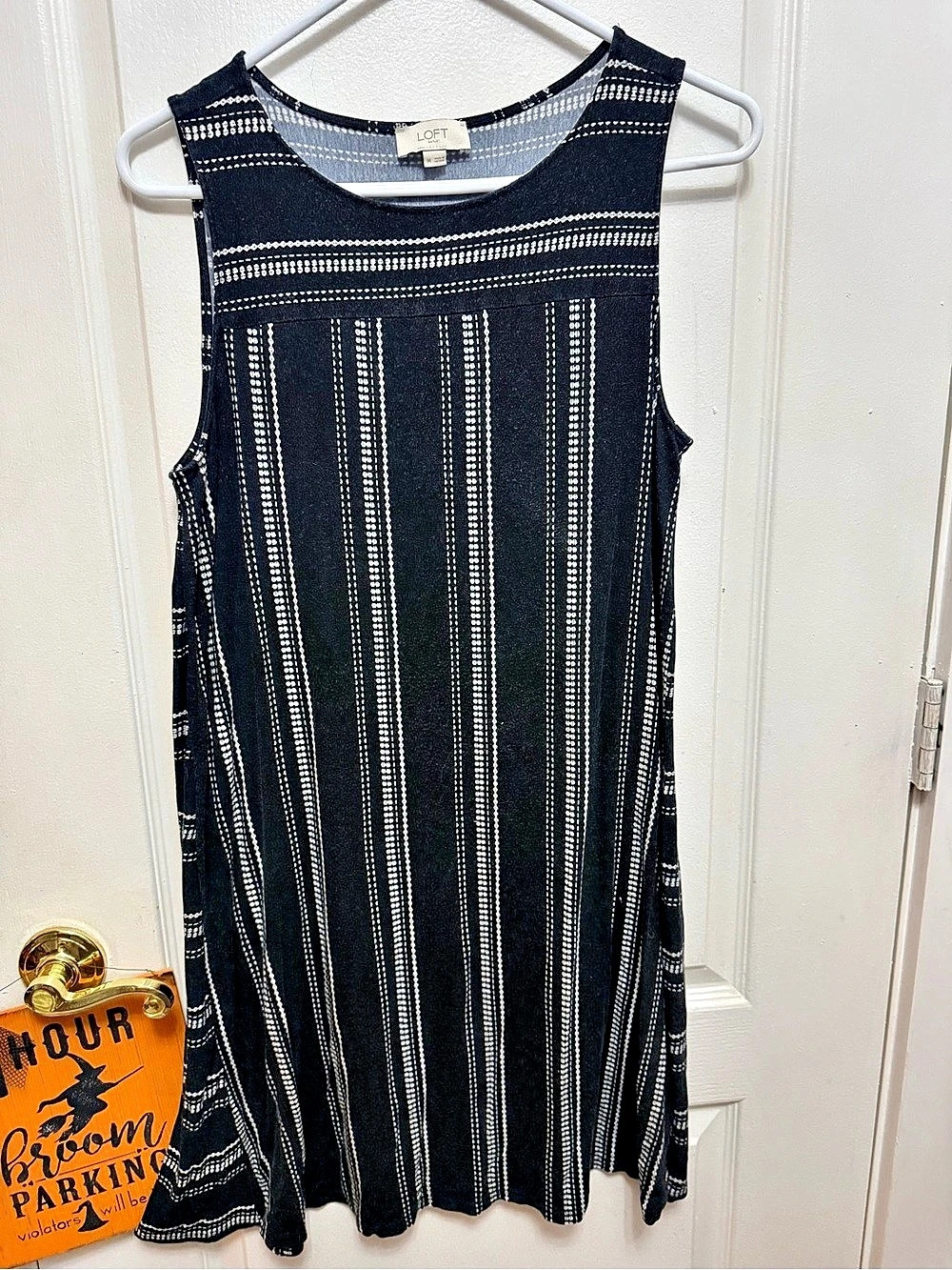 LOFT Outlet Black White Striped Sleeveless Shift Dress